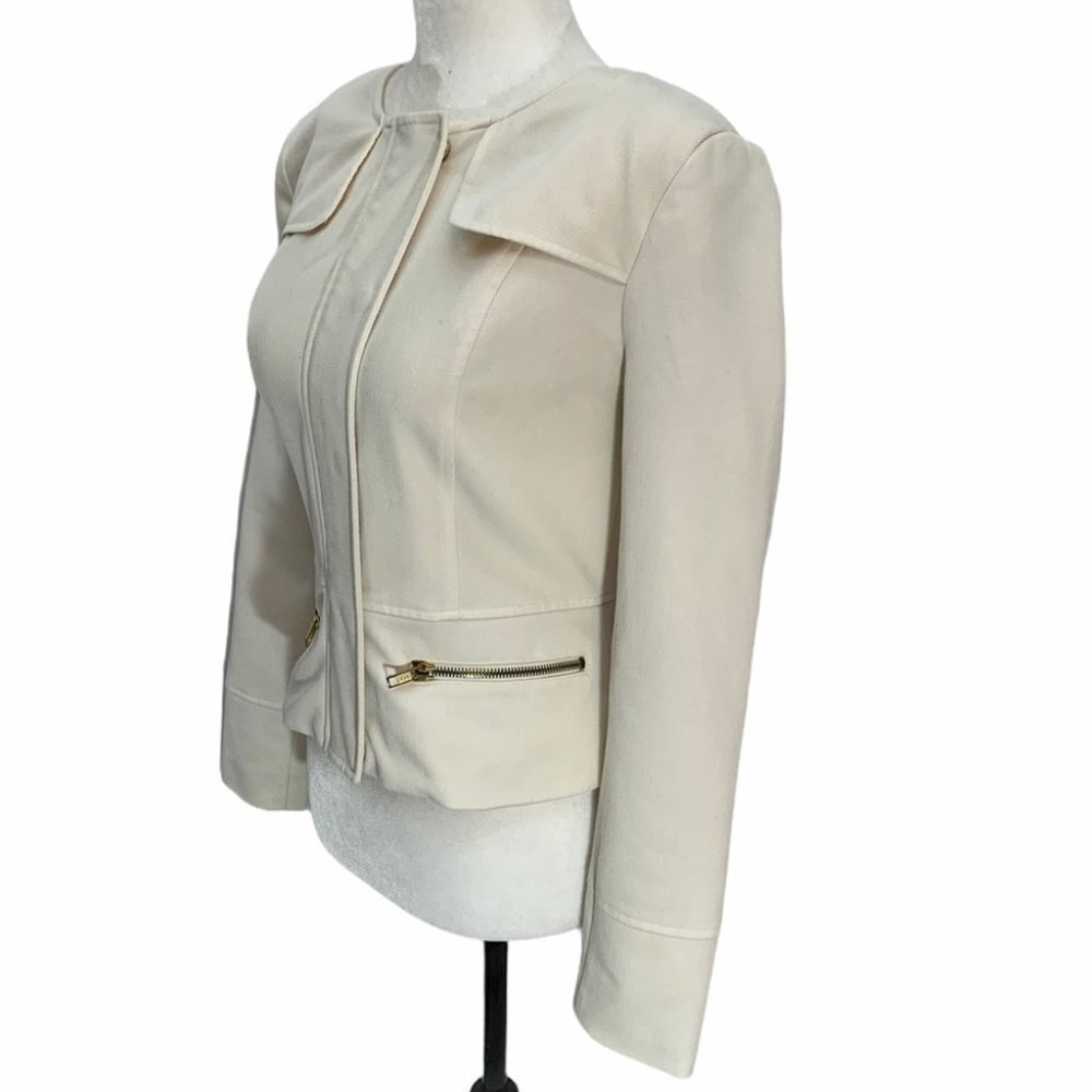 𝅺xxi💐white Cropped Lined Jacket Zippered Front Cropped Size S - Picture 4 of 8
